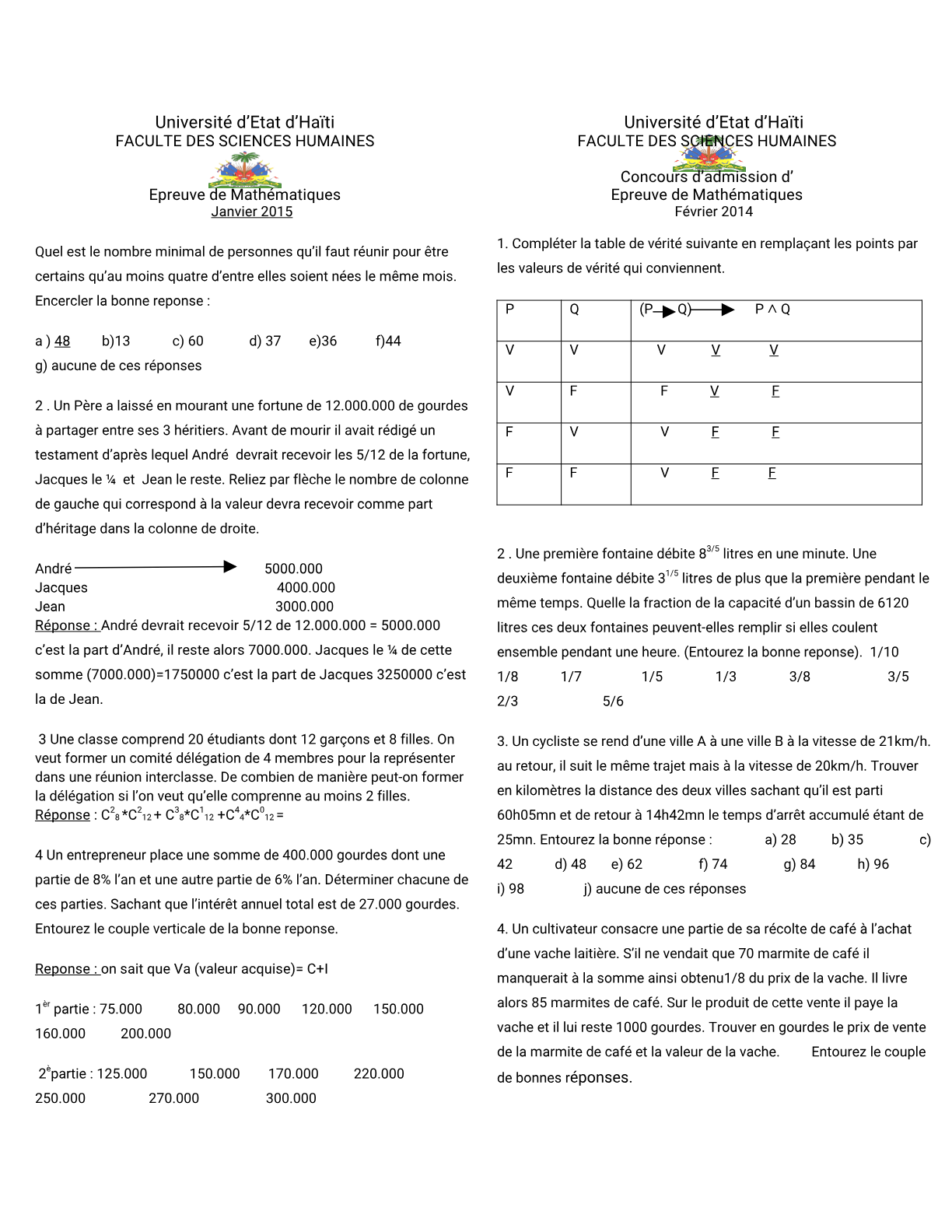 Epreuve de Mathématiques FASCH 2006 a 2015 pdf