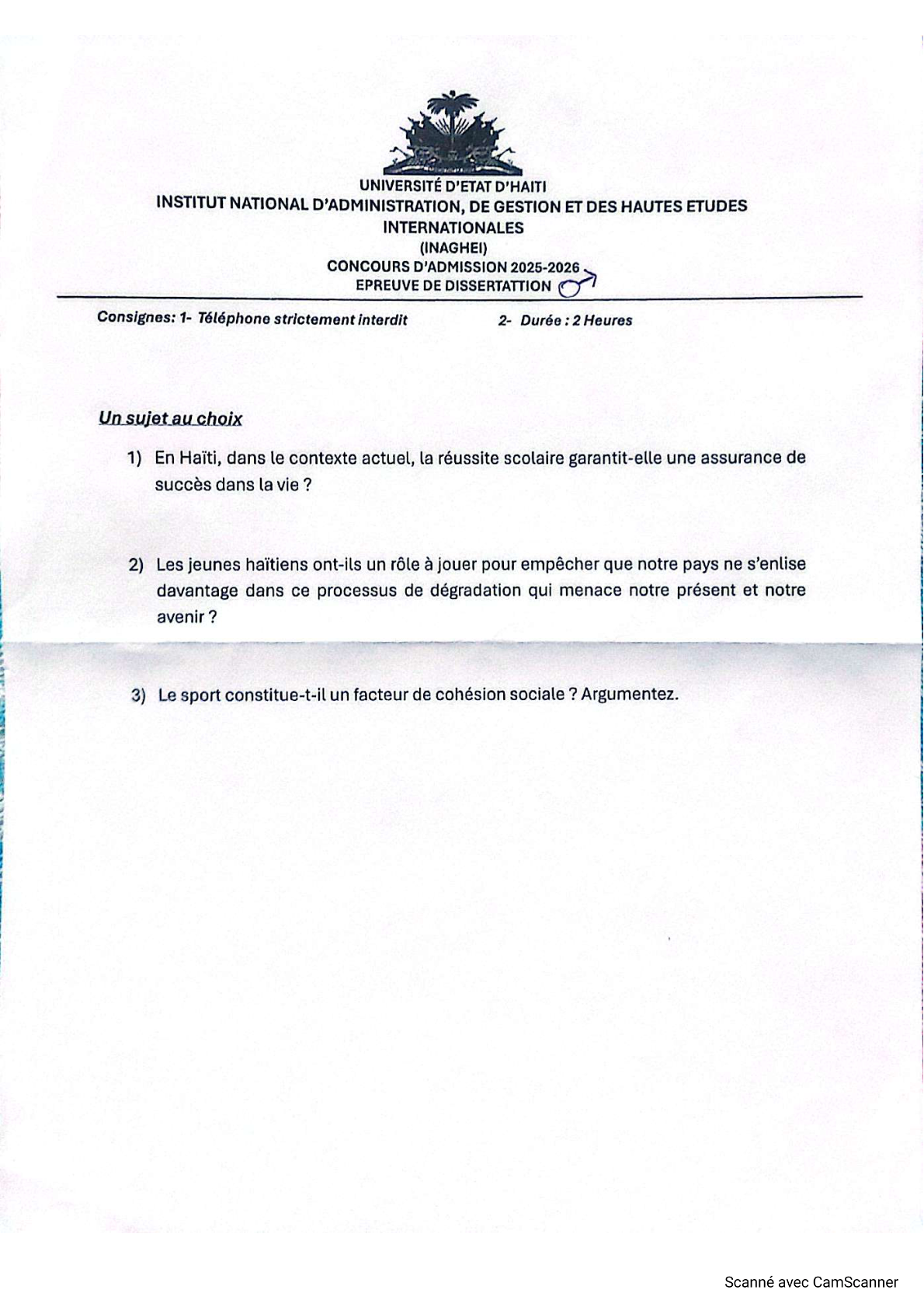INAGHEI concours d'admission 2025 - 2026