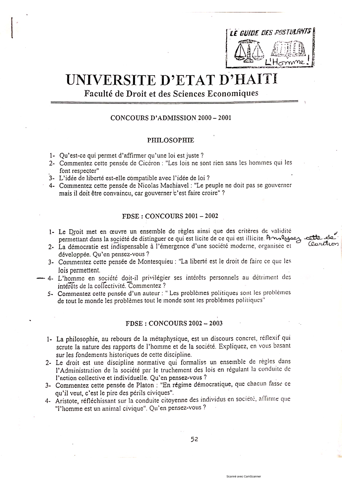 Concours Philosophie FDSE 2000 - 2007
