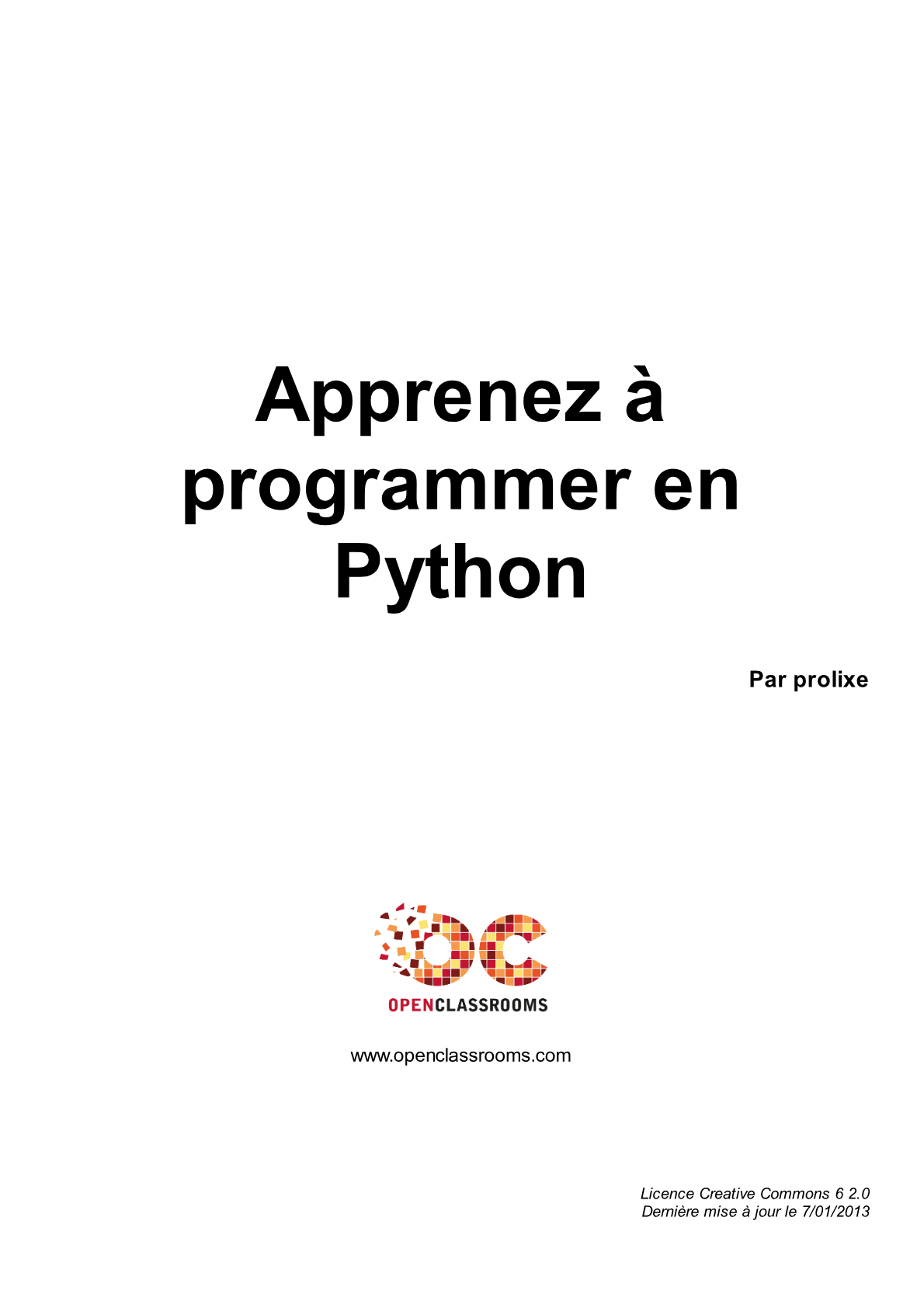 Couverture : Apprenez à programmer en python pdf